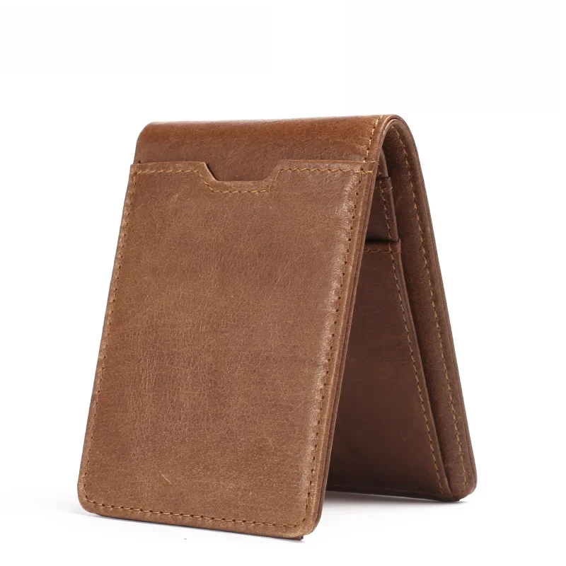 Vintage Anti RFID prawdziwej skóry małe męskie portfel etui na karty kredytowe dla człowieka Slim Bilfold przenośny mężczyzna Bill torebka — zdjęcie 2
