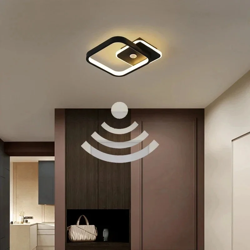 Zwart PIR Bewegingssensor Plafondlampen voor Slaapkamer Woonkamer AC85-265V Indoor Inductie Plafondverlichting Decor voor Gang Gangpad - afbeelding 2