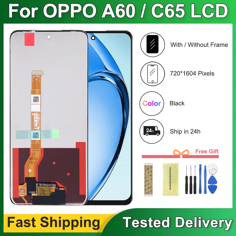 

Экран 6,67 дюйма для Oppo Realme C65 4G, ЖК-дисплей, экран с дигитайзером в сборе для Realme C65 кодирующий преобразователь сенсорного экрана в сборе RMX3910, ЖК-дисплей для OPPO A60