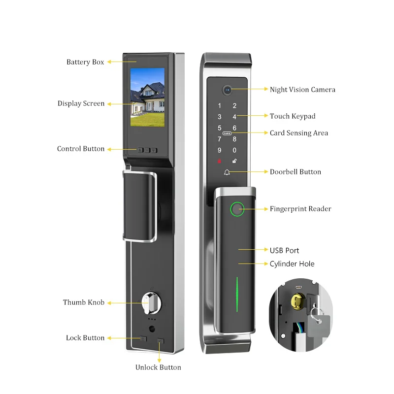 3D Face Recognition TTlock Smart Digital Door Lock, impermeável, Bluetooth, Wi-Fi, Impressão digital, Eletrônico, Código Biométrico Inteligente