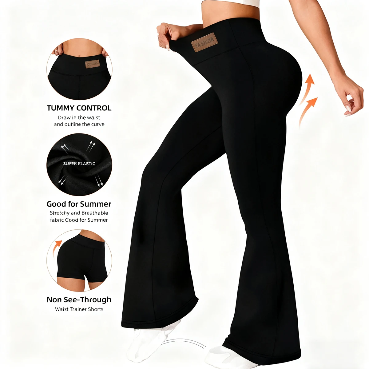 Leggings de primavera y verano para mujer, pantalones acampanados de cintura alta, elegantes pantalones de yoga elásticos negros de corte ajustado, adecuados para uso informal
