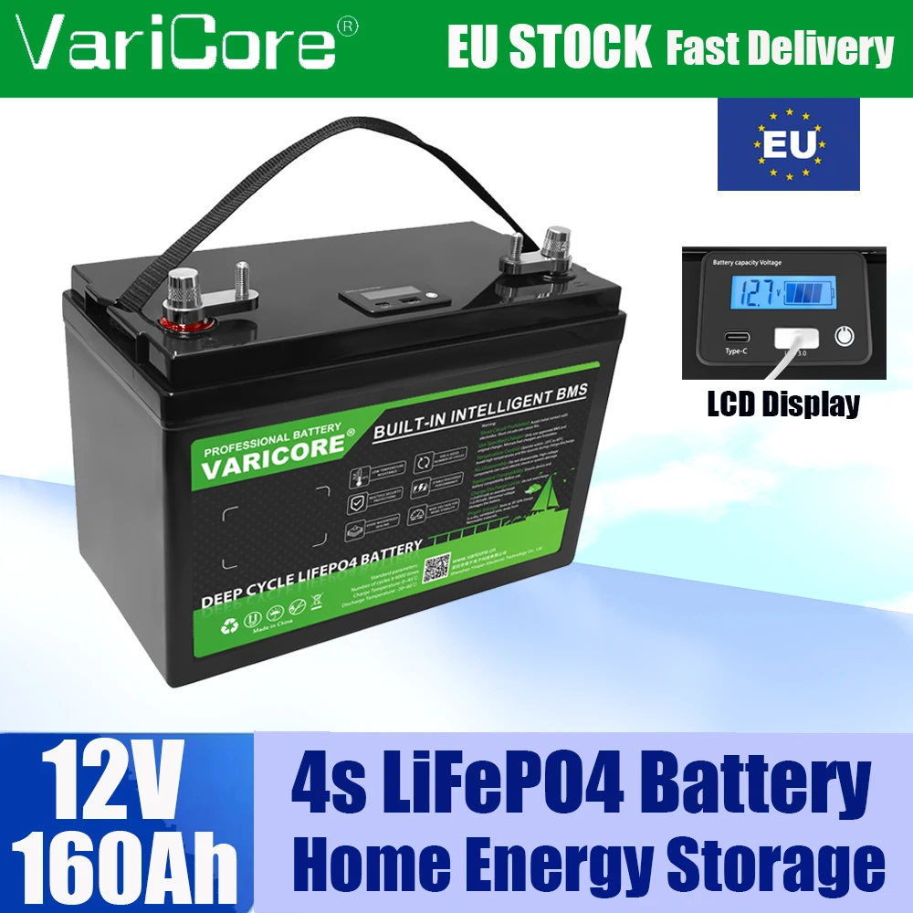 VariCore 12V/12.8v 160Ah LiFePO4 Battery pack for 14.6v EV Golf Cart RV Travel Backup Power Supply Car Multifunctional TAX FREE