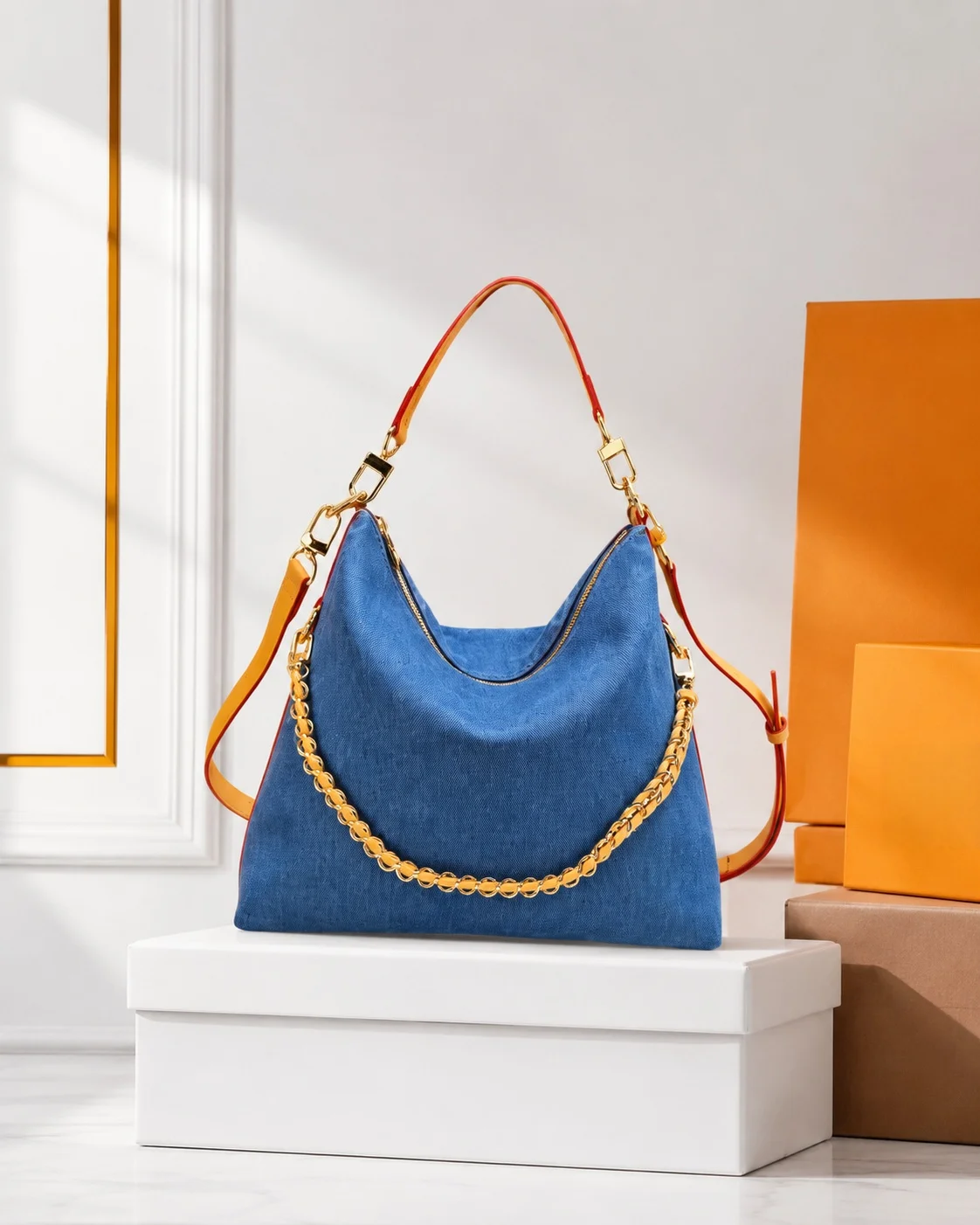 2026 Fashion New Luxury Women's Bag 26X10X30CM Canvas Contrast Color Large Capacity Hobo Handbag
