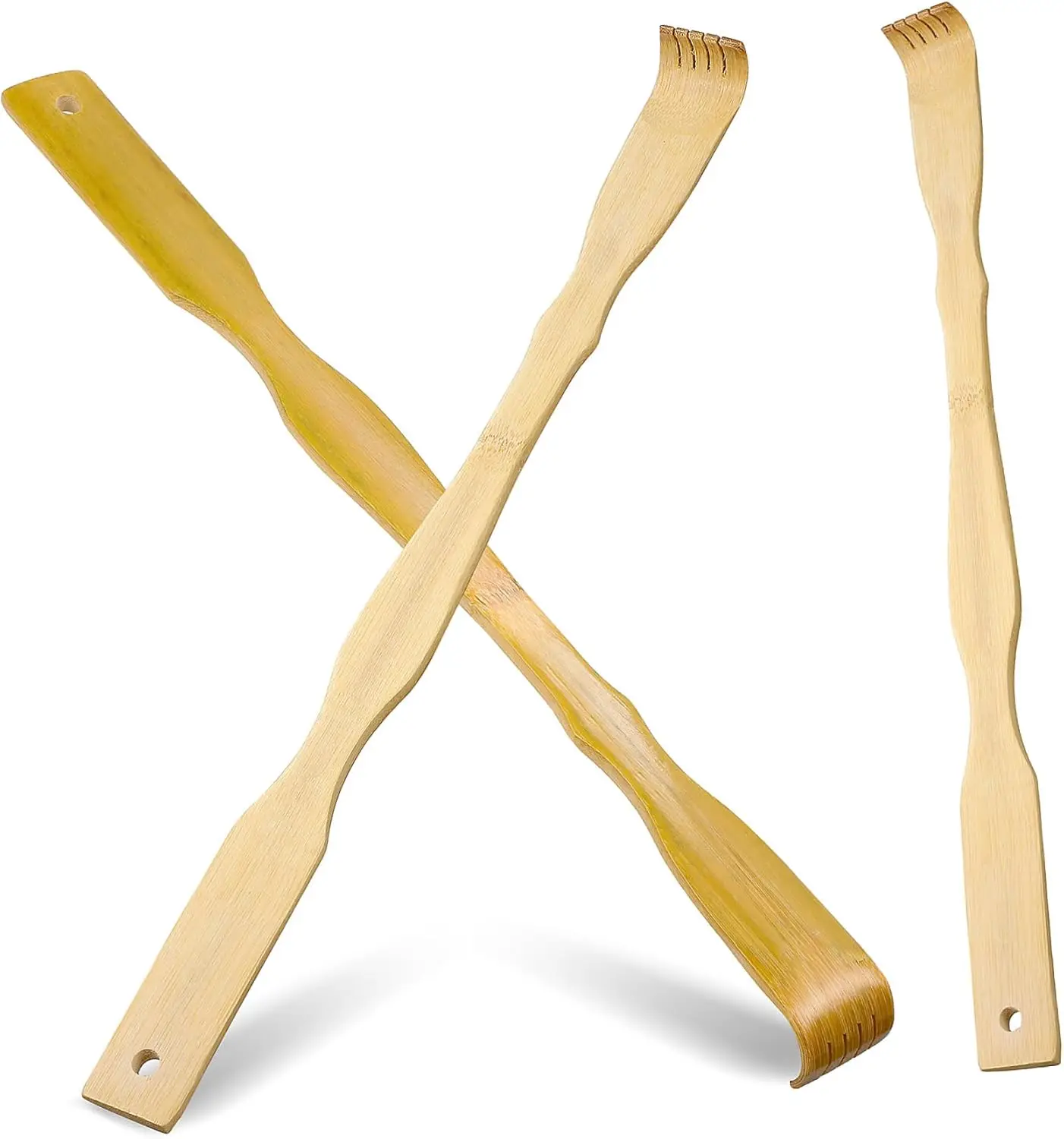 مجموعة أدوات تدليك الظهر من الخيزران مكونة من 3 قطع - مقبض طويل 18.3 بوصة، مادة طبيعية، هدية مثالية للعائلة