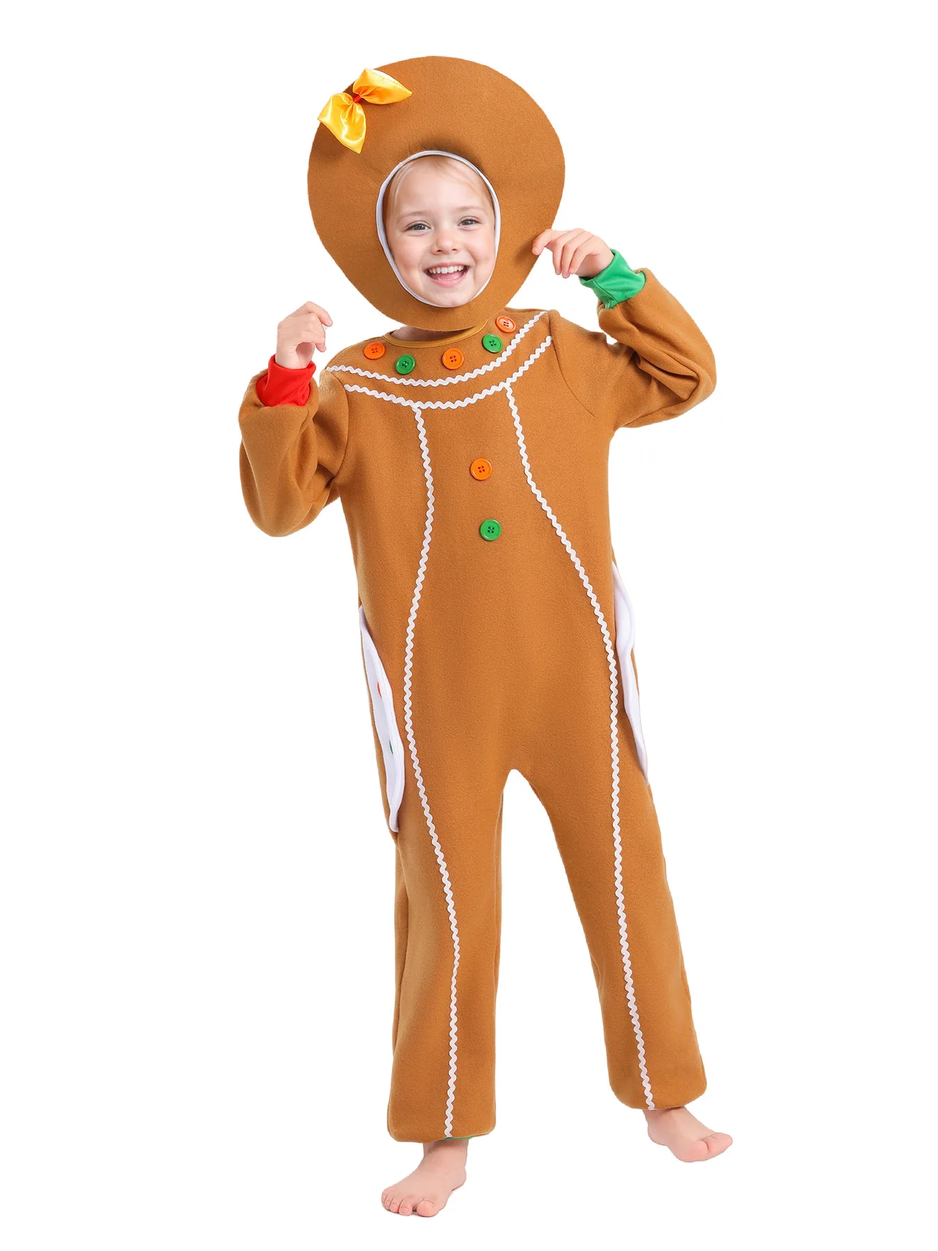 Kids Gingerbread Man Fancy Dress Costume Jumpsuit With Hat Christmas Cookie Gingerbread Costume For Child Boys Girls