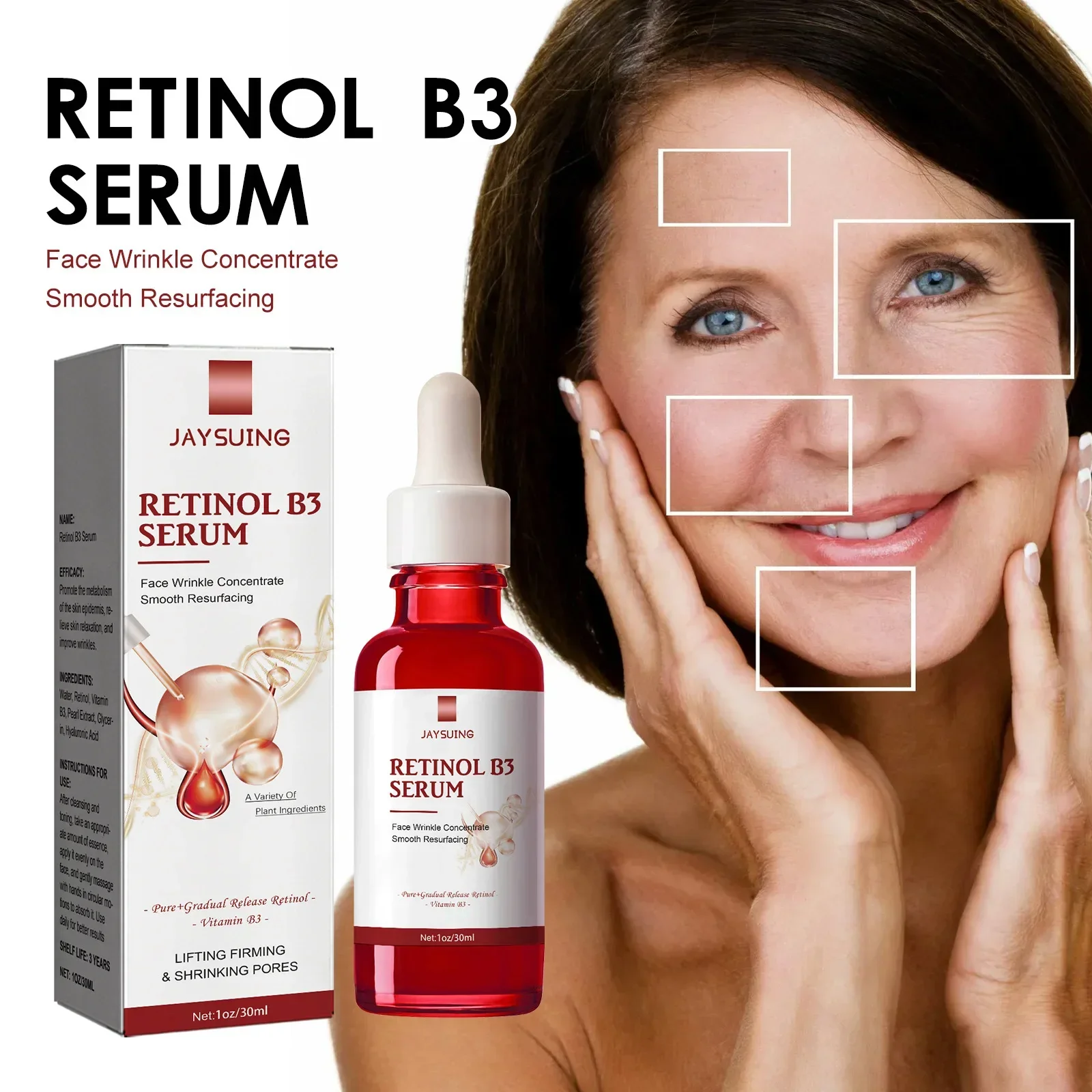 Remove Wrinkles Essence Anti Aging Fade Fine Line Lifting Firming Repair Smooth Moisturizing Nourish Tightening Retinol B3 Serum