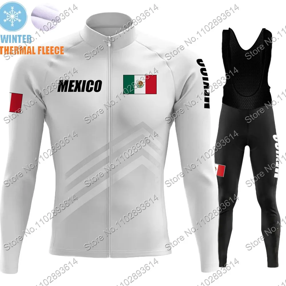 Winter Mexico National Team 2024 Cycling Jersey Mexican Set Mens Long Sleeve Clothing Suit MTB Bike Road Pants Bib Wear Kits