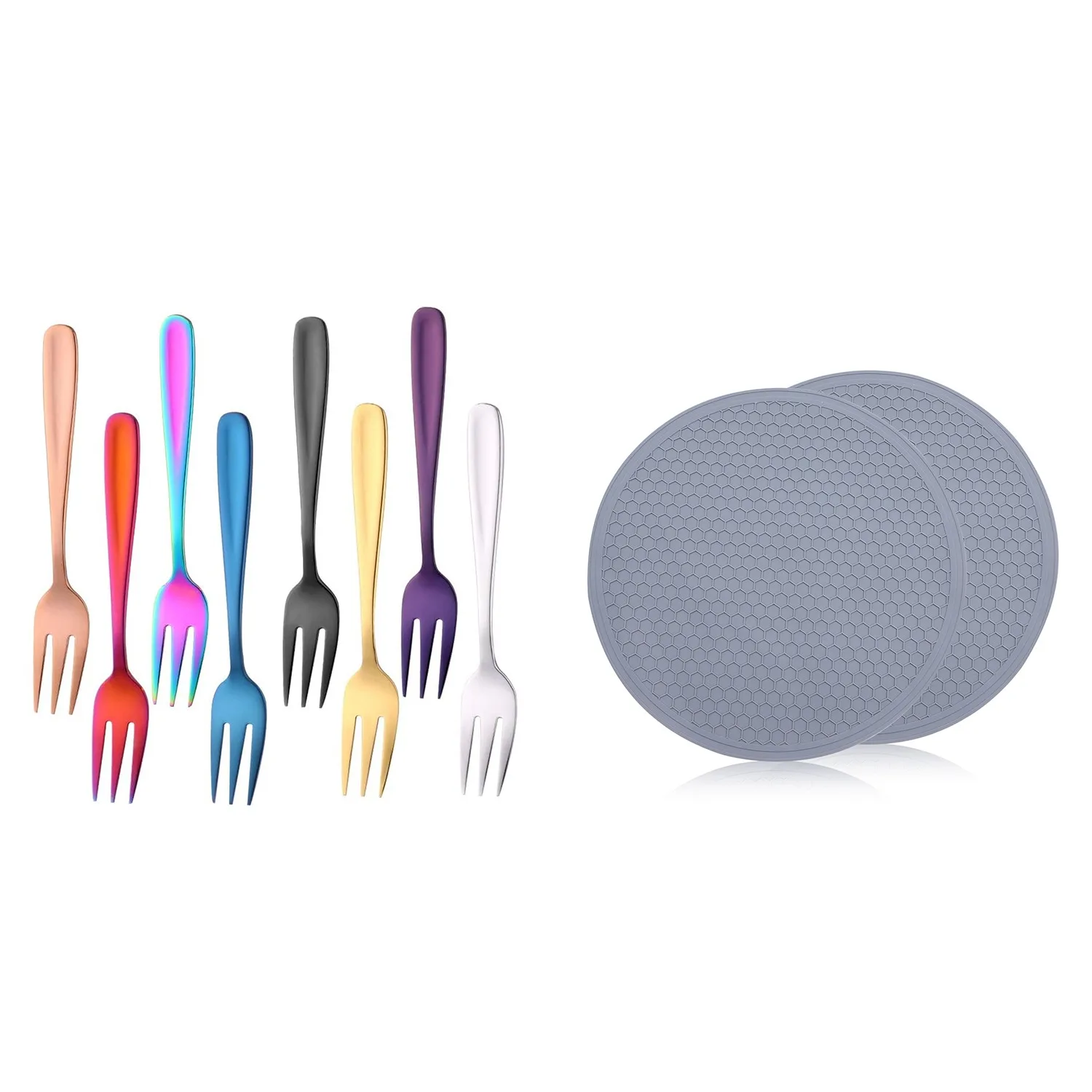 

Salad Forks, Stainless Forks & Silicone Microwave Mat,Microwave Mat, Dinner Forks, Appetizer Forks Dessert Fork(10 Pcs)