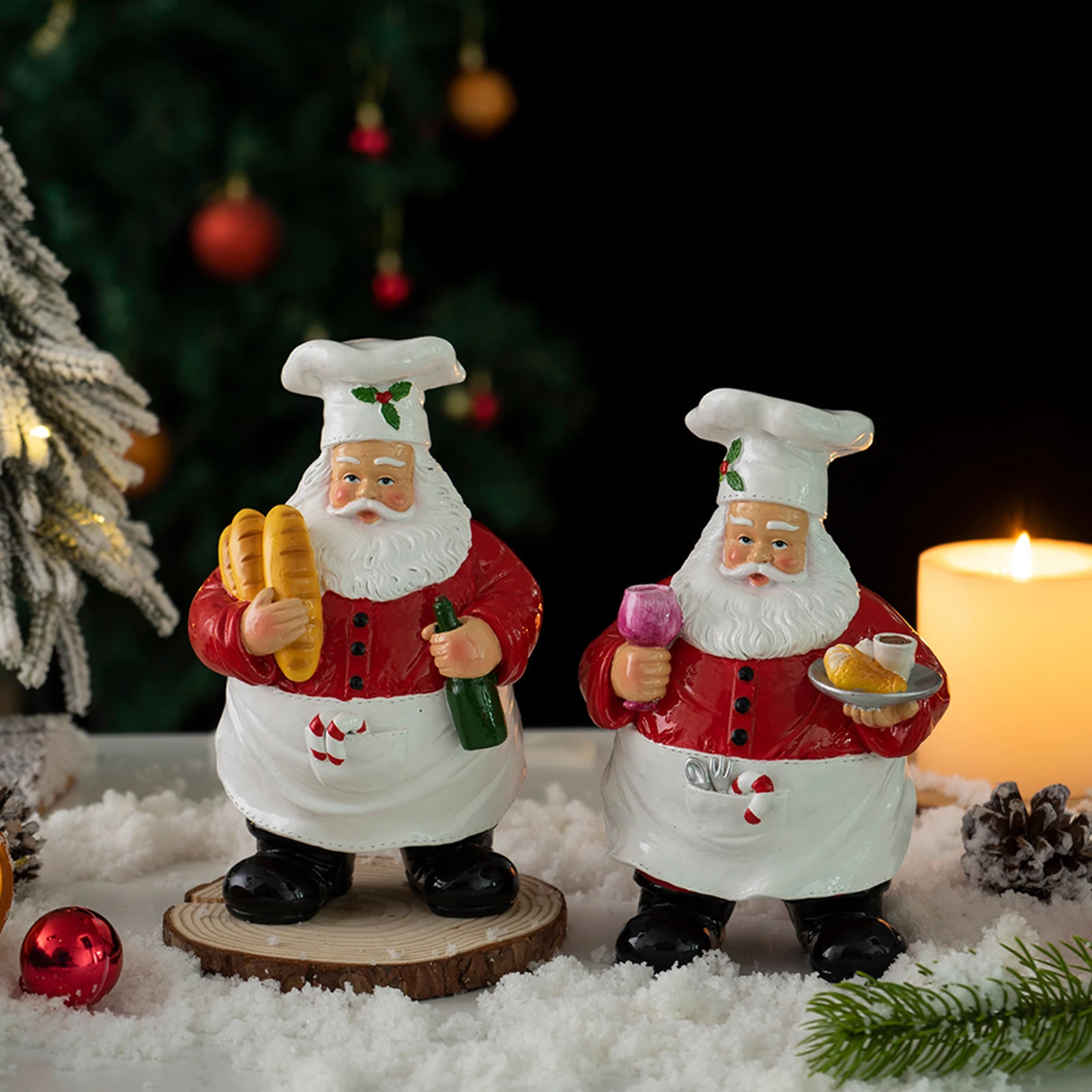 

Chef Santa Claus Statue Desktop Statue Sculpture Collection Christmas Party Decoration for Home Kitchen Holiday Cabinet Gift