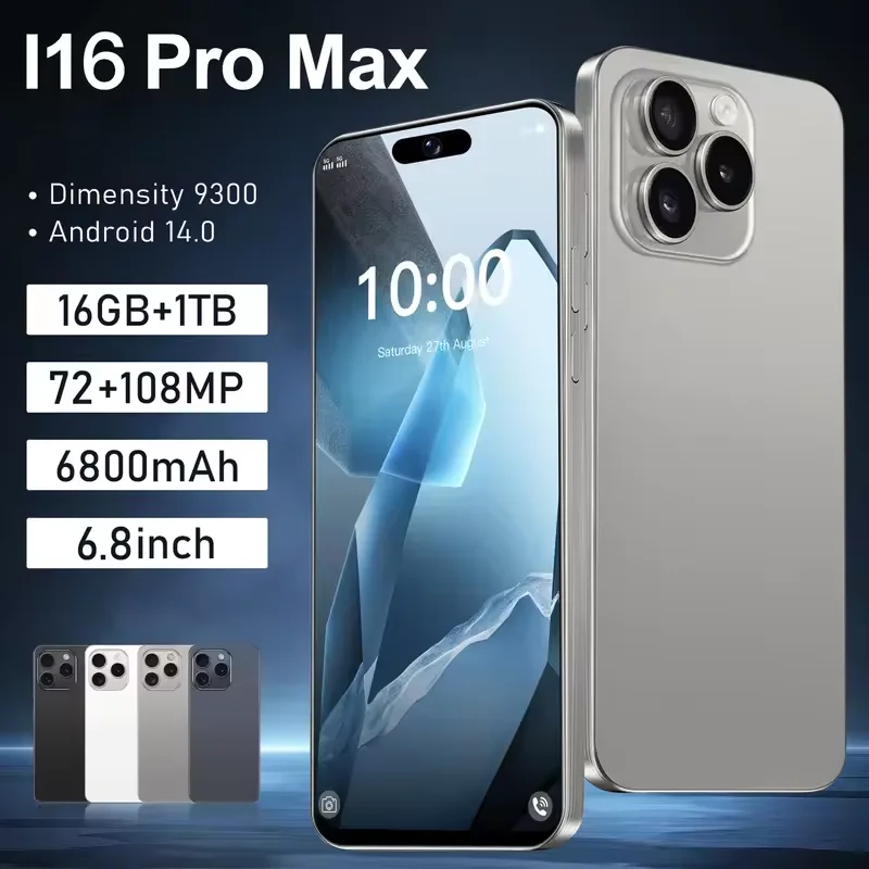 

Global Version i16 Pro Max Android Smartphone Original 5G 7.3 Inch HD Screen 108MP Camera 6800mAh Dual SIM Unlock Phone Ten Core