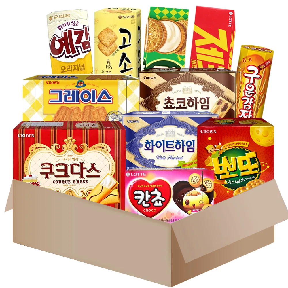 [AL0076]korean snack & biscuit box 11pcs{couque dasse+grace snack+Choco Heim+white Heim+(kancho choco+Zec+lottesand+cheesesand)biscuit+gosomi cracker+potatochip+potato stick} etc