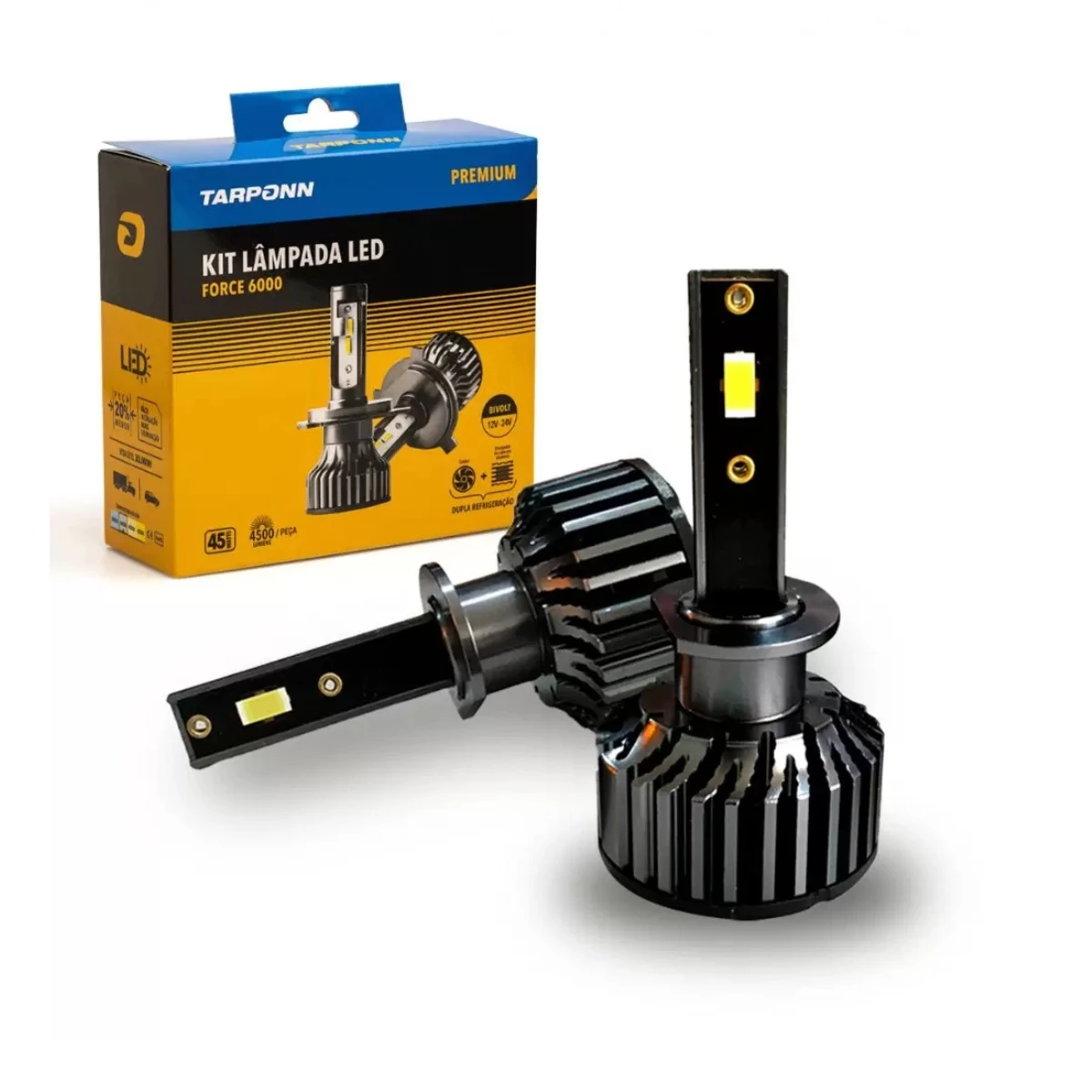 Kit Lâmpada Led Force 6000k Premium H1 45w 4500lm Tarponn