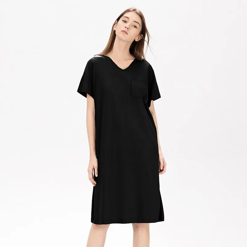 Summer Women Casual Nightdress Ladies Bamboo Cotton Sleep Dress Women\'s Plus Size Nightgown Short Sleeve Comfortable Home dress