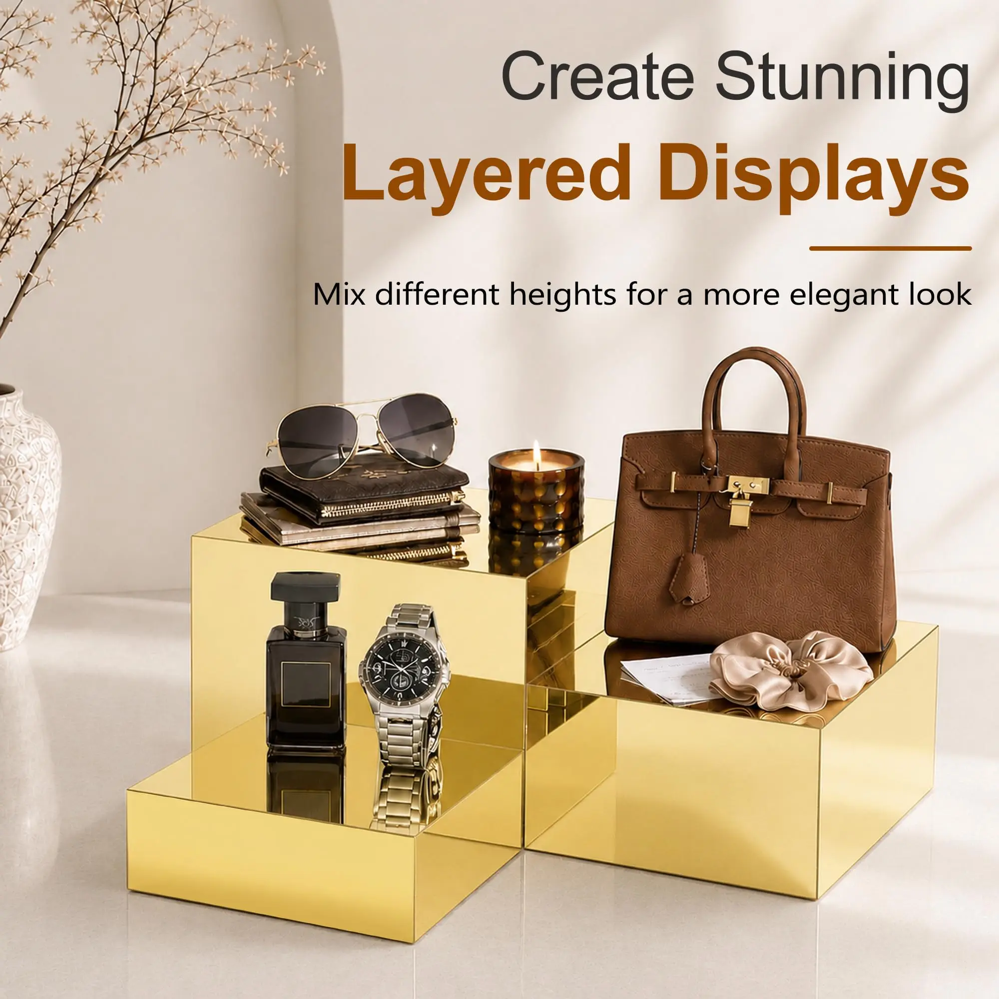 4Pcs Acrylic Display Stands Gold Food Risers for Buffet Table Clear Plastic Cake Stand Holder for Wedding Party Decor