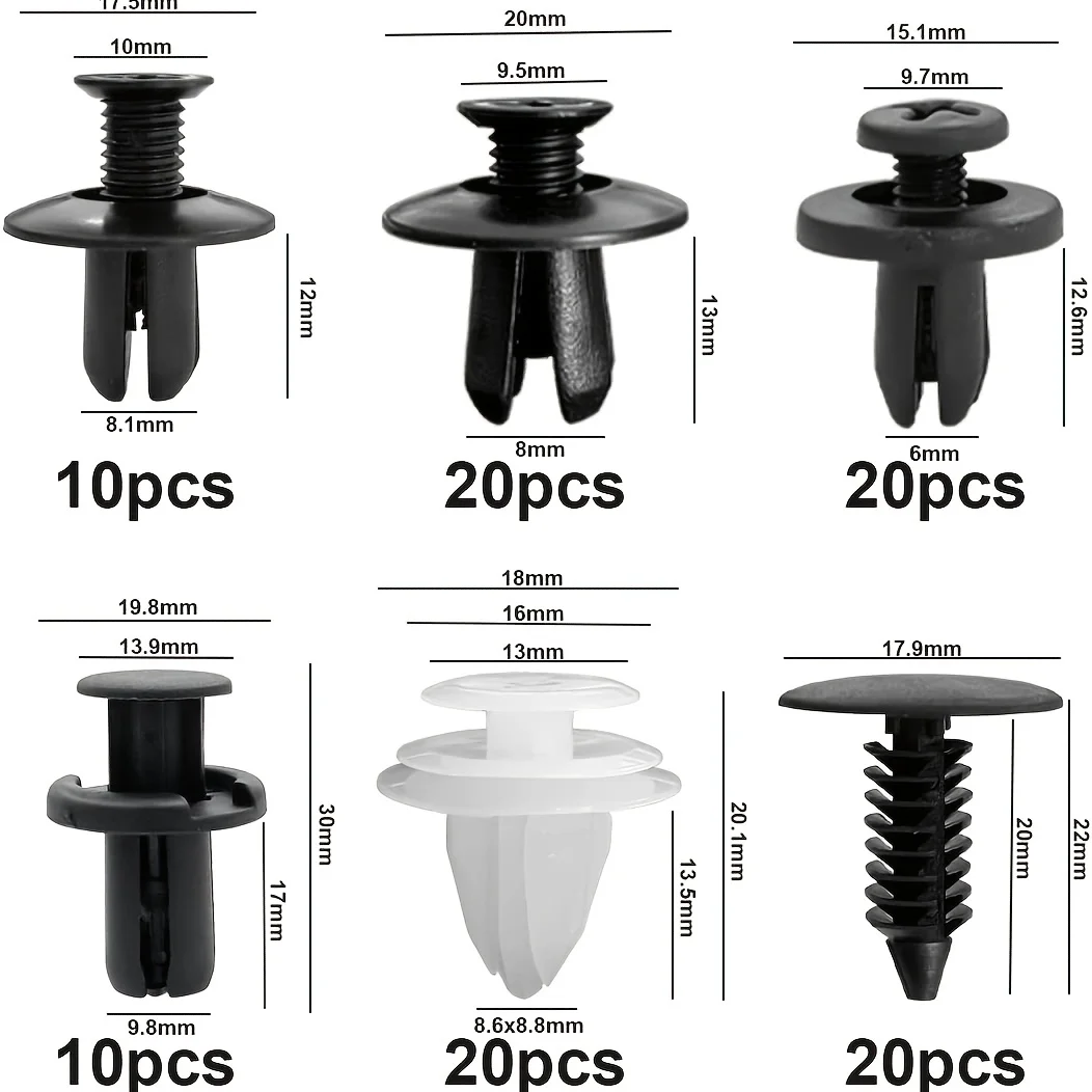 100PCS Car Retainer Clips Set 6 Sizes Auto Door Trim Panel Bumper Push Rivet Clips with Storage Box Expansion Screws Included