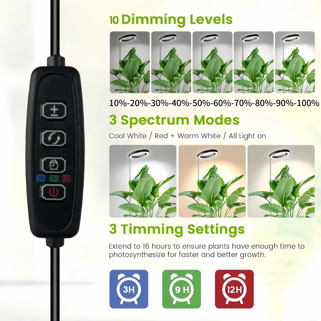 LED-Pflanzenwachstumslampe mit Vollspektrum für Zimmerpflanzen, höhenverstellbar, automatischer Timer, 5V Niedervolt, ideal für große Pflanzen – Detail 4