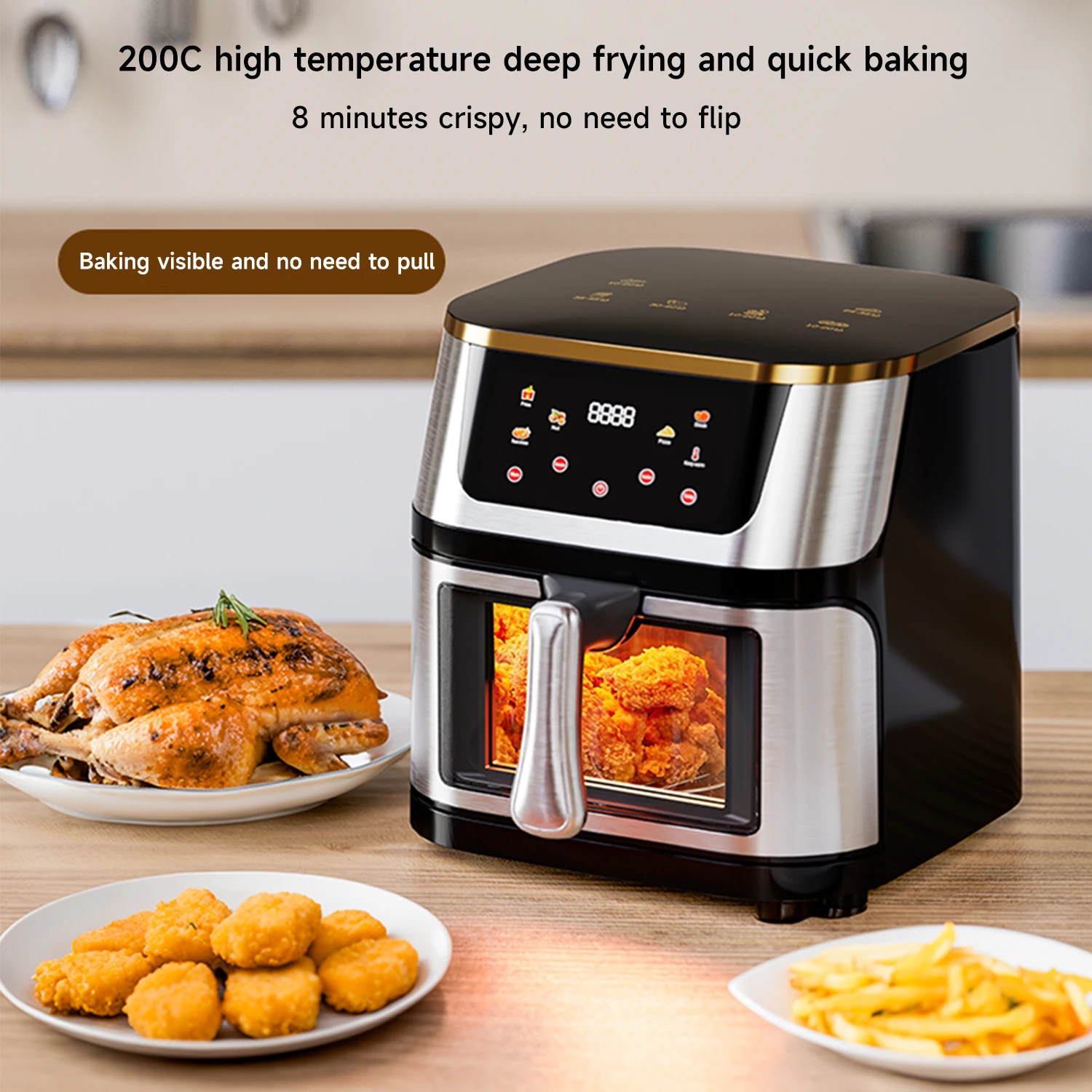 Electric Air Fryers Intelligence Oil-free Automatic 360°Baking Convection Oven Deep Fryer for Household Kitchen Large Capacity