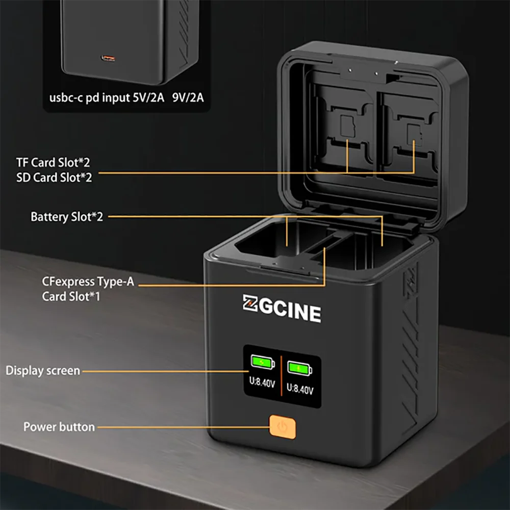 ZGCINE FZ100 NP-FW50 BLK22 Battery Charging Case PD Fast Dual Charger Charging Box for Panasonic SONY Canon LPE6 Fujifilm Nikon - Image 4