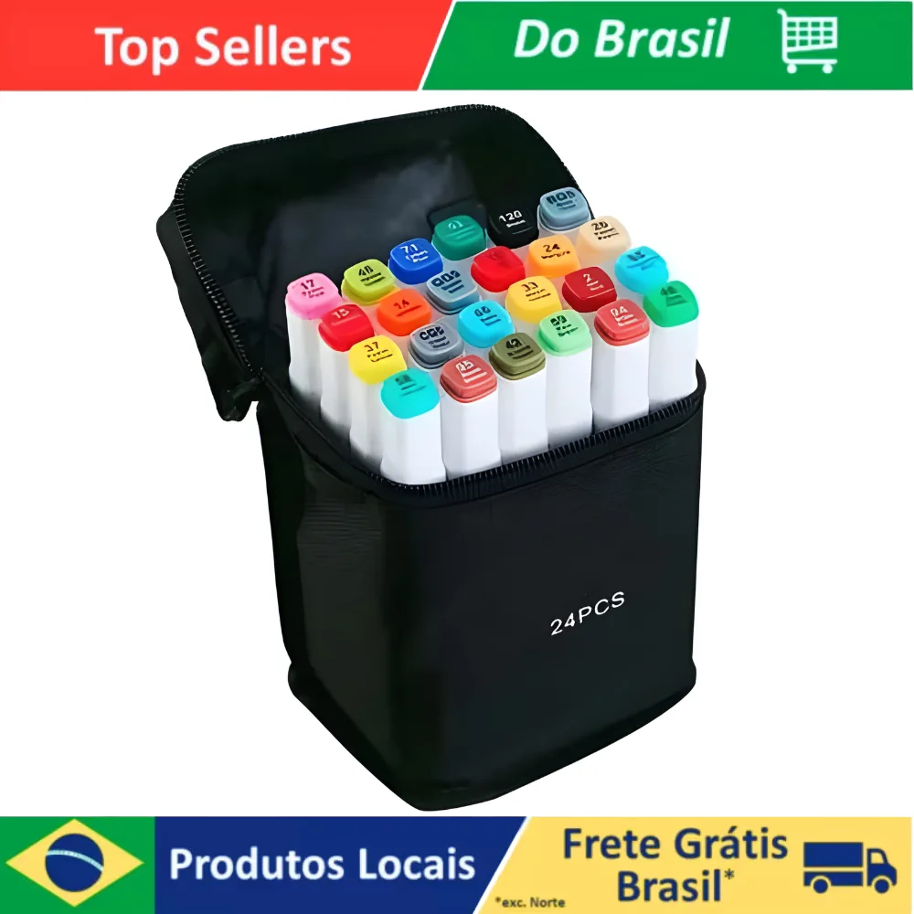 Kit Estojo Infantil Com 24 Canetinhas Marca Texto Para Colorir