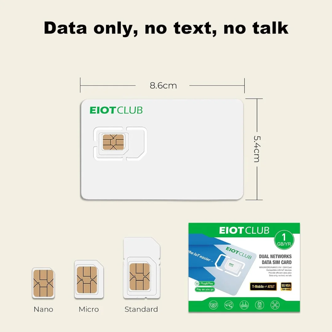 EIOTCLUB USA IoT SIM Card - 1GB 30DAY, Supports AT&T and T-Mobile Networks, High Speed 5G/4G LTE Coverage, Data-Only SIM