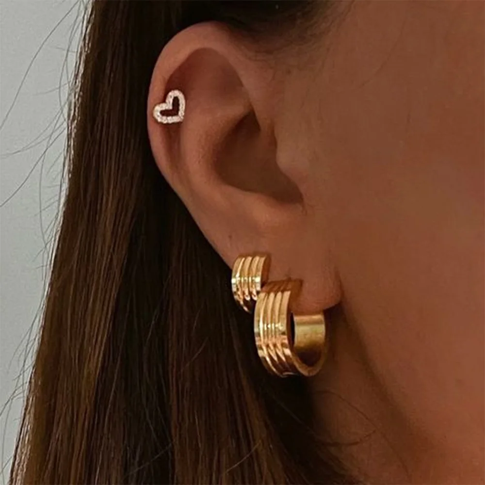 Uworld Official Store Stainless Steel Earring Jewelry  Minimalist Wide Rib Stud Earrings Gold Hoop Earrings For Woman boucle d’o