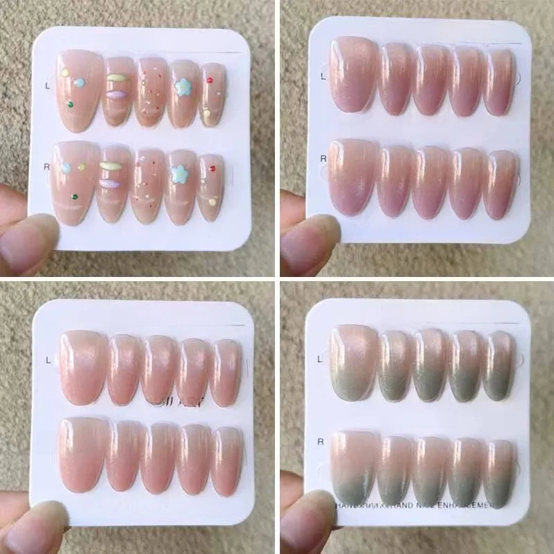 10 pièces rose violet vert dégradé amande presse sur ongles brillant yeux de chat Patch pour ongles Nail Art Style français faux ongles tranches