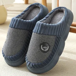 Zapatillas de casa con plataforma para hombre, pantuflas de algodón de felpa de invierno con espuma viscoelástica, zapatos de interior gruesos antideslizantes y cálidos, talla grande de lujo