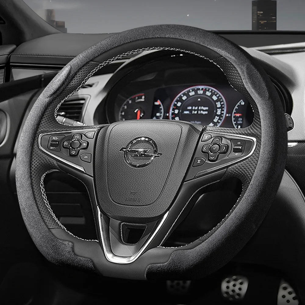 Faux Suede Steering Wheel Cover for Opel, Integrated Snap-On Design, Ultra-Thin, Non-Slip, Durable, Suitable for Corsa, Mokka, Astra, Grandland, Combo, Zafira, Electric, Frontera, Rocks, Vivaro, Movano, Available in Bl