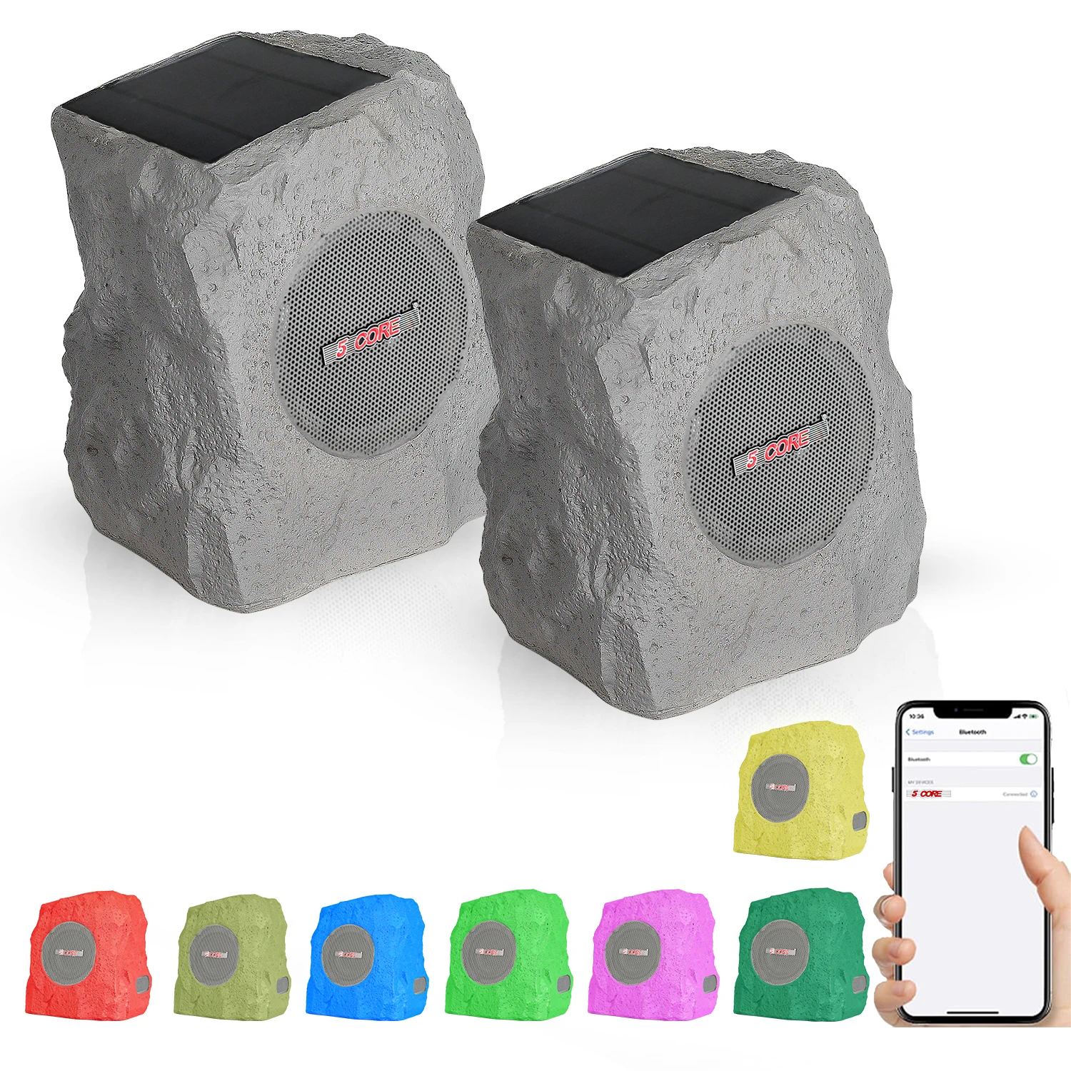 

5 Core Outdoor Speakers Bluetooth Waterproof Wireless Linkable Multi Connect 10W Pool Patio Garden Rock Subwoofer GRDNSPK MC GR