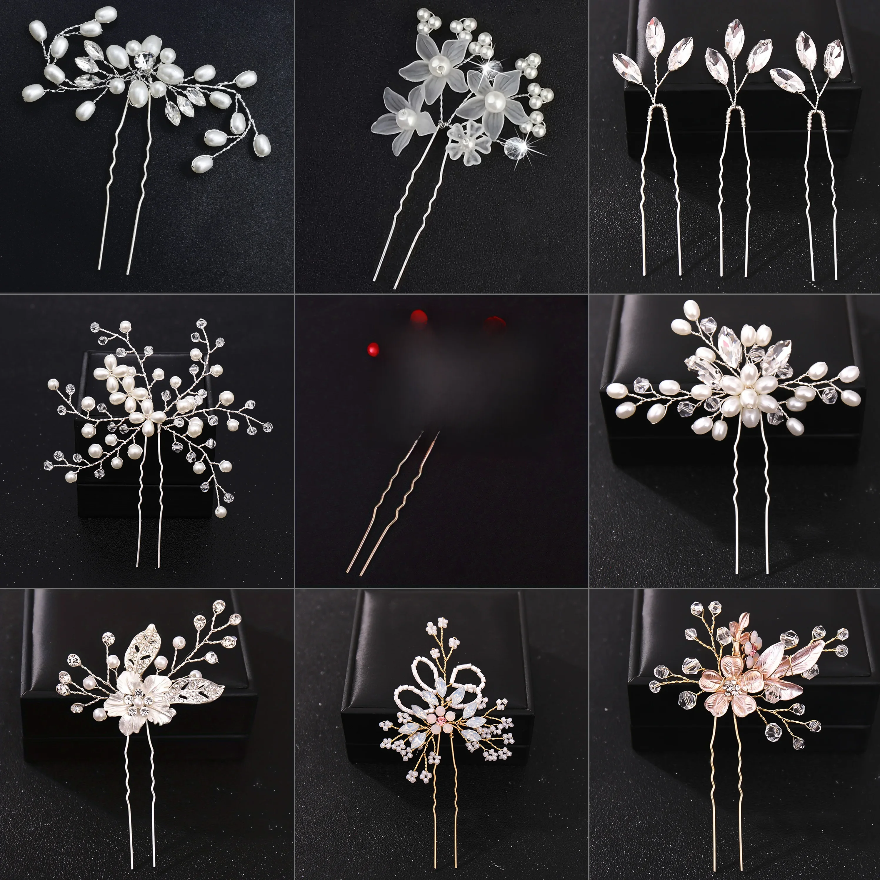 Fashion Crystal Pearl Rhinestone Hairpins Stick Hair Clip For Women Bridal Hair Accessories Party Wedding Hair Clips Jewelry