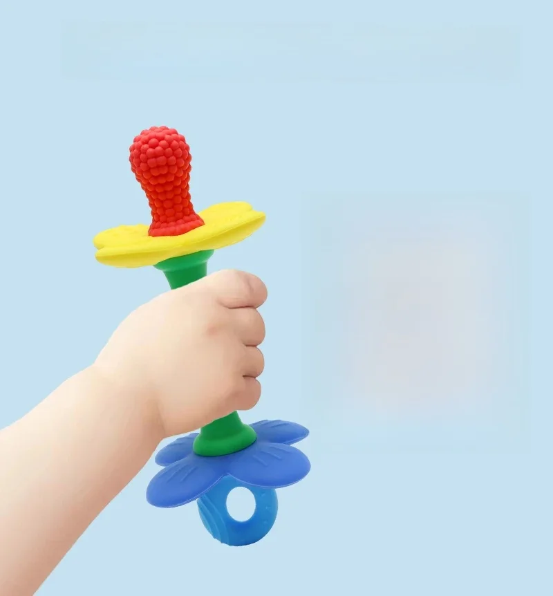 Nouveau anneau de dentition à fleurs en Silicone 2 en 1 pour bébé, jouet à mâcher sûr et doux pour apaiser les gencives douloureuses, sans BPA, jouet de dentition facile à tenir