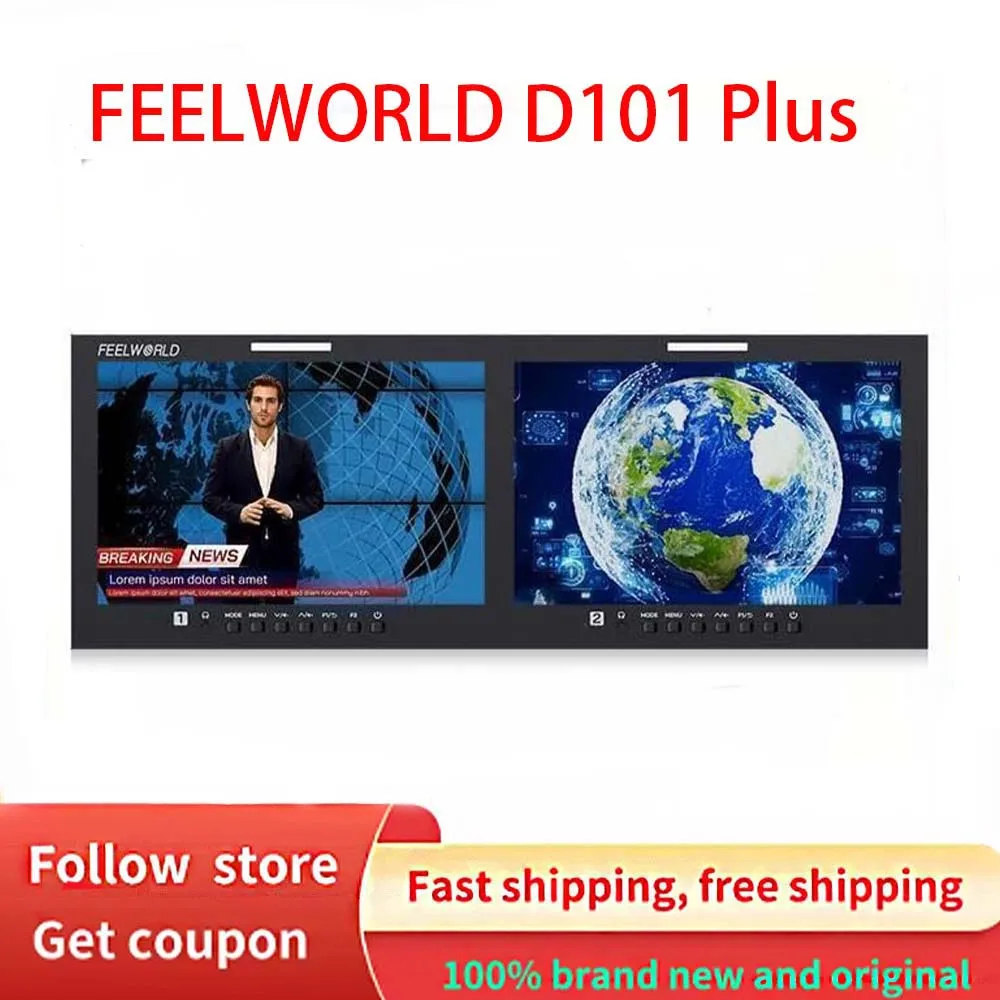 

FEELWORLD D101 Plus 4RU Dual 10.1" Rackmount Monitor 4K HDMI SDI 1920x1200 IPS Screen Aluminium Housing Professional Display ﻿