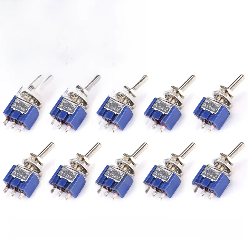 10 PC/5 PC miniaturowy przełącznik dwupozycyjny jednobiegunowy podwójny rzut SPDT (MTS102) ON-ON 120VAC 6A 1/4 Cal montaż MTS-102 — zdjęcie 2