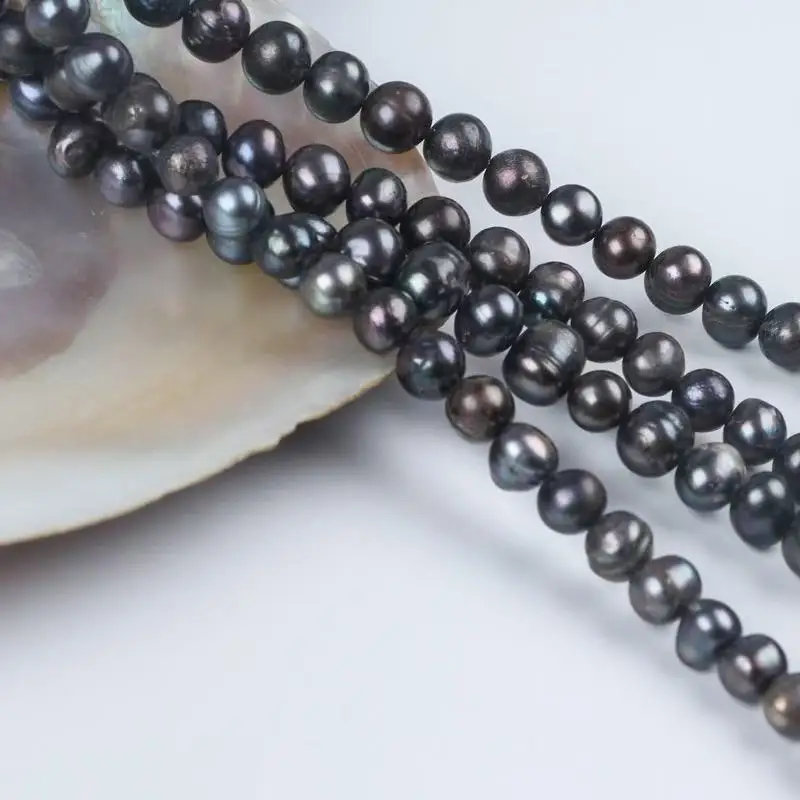 Wholesale 16 inches 8-9mm Black Natural Round Fresh Water Pearls Loose Strand