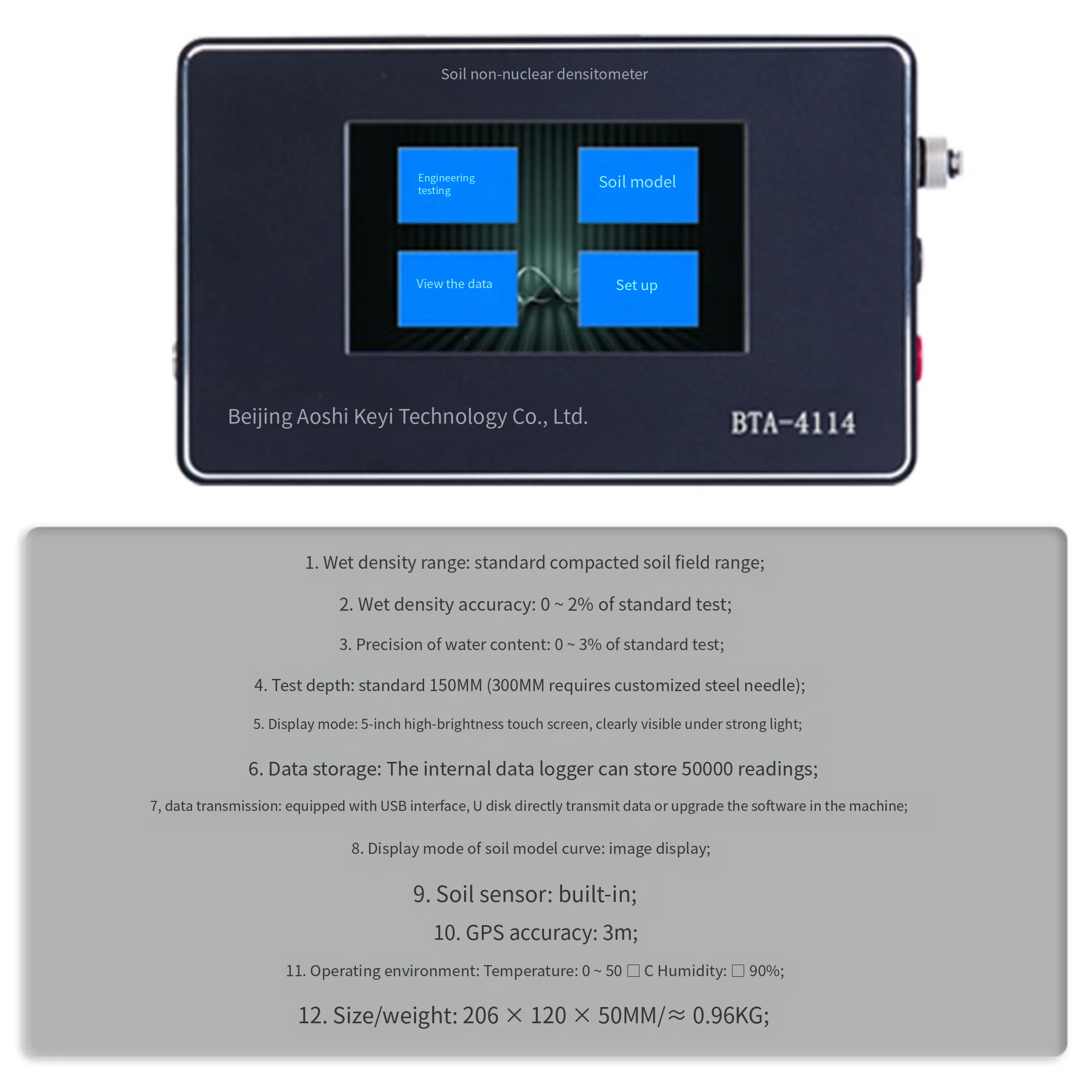 Soil density tester measures soil compaction and density to ensure the ground can safely support buildings, roads, or crops.