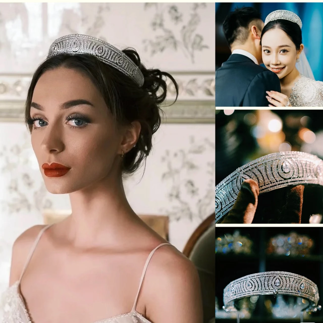 Luxurious Grand Veil with High-End Crown Bride's Main Wedding Dress Headwear Beauty Pageant Award Ceremony Headpiece Accessories