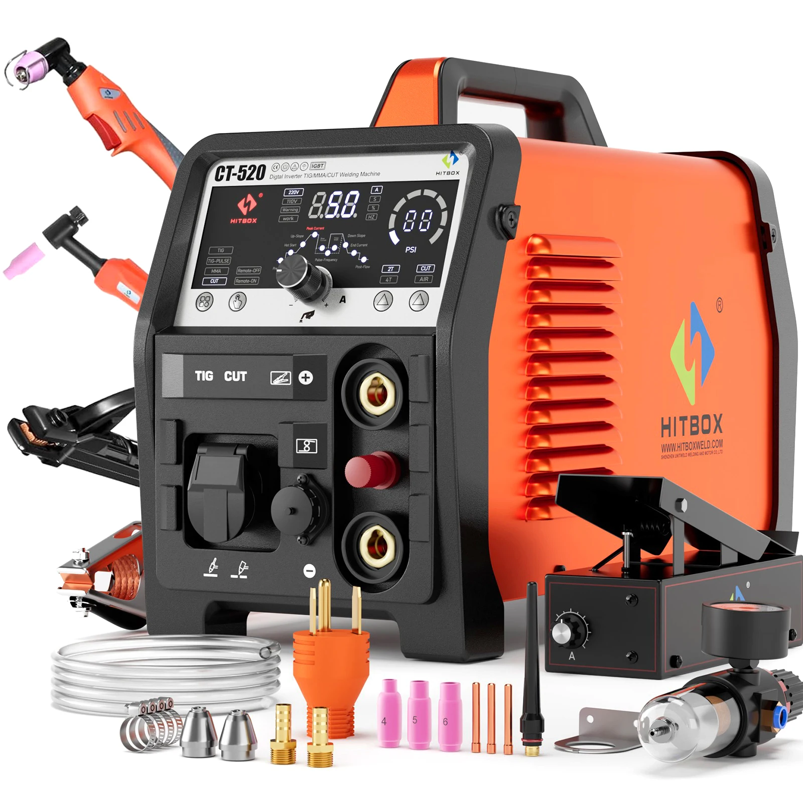 

Сварочный аппарат HITBOX Plasma Cutter 4-в-1: MMA/CUT/HF TIG PULSE 2T/4T, инвертор IGBT, DC, для воздушной чистой резки, 110В/220В