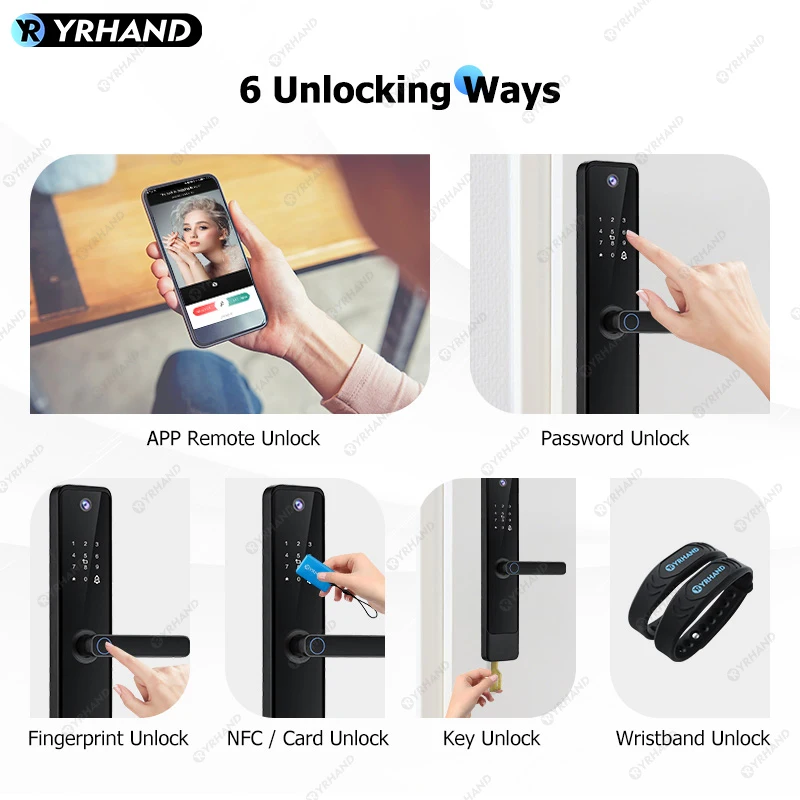 YRHAND Tuya Wifi Digital Electronic Smart Door Lock With Biometric Camera Fingerprint Peephole 6068 Smart Door Lock