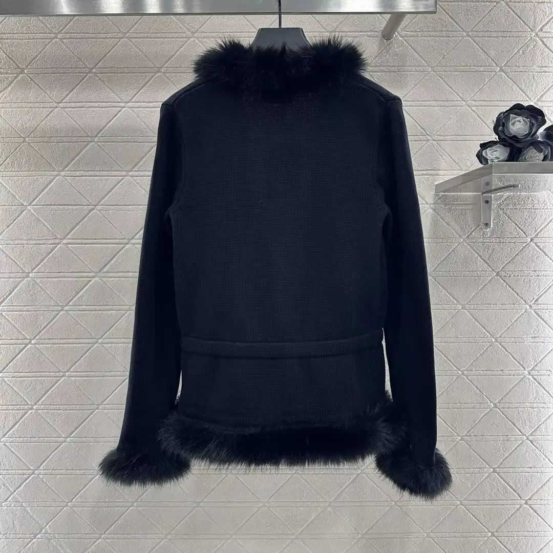 

2025 New Arrivals Fur Collar Knitted Cardigan Jacket Wool Yarn Knitted Fluffy Three-Dimensional Fur Cardigan