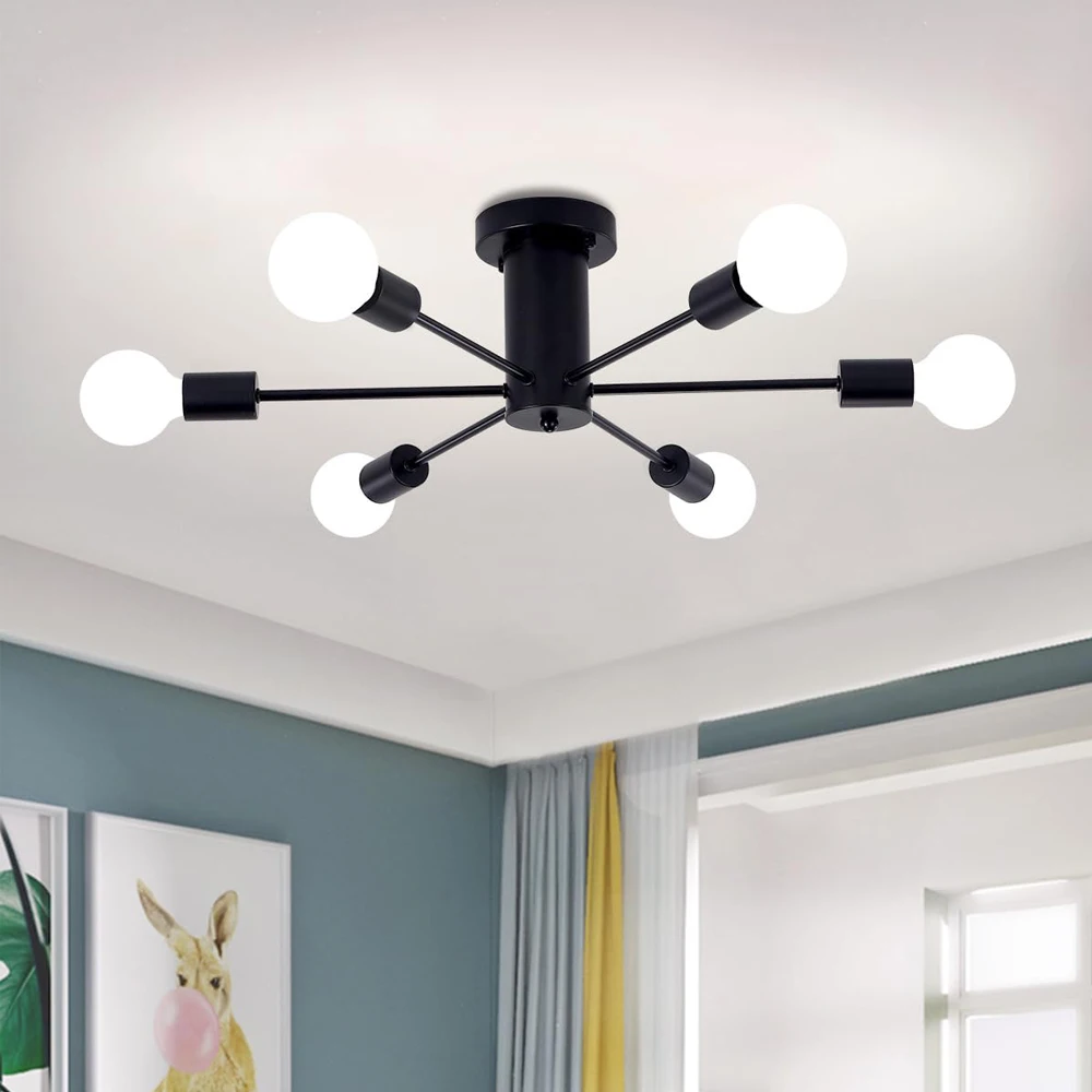 

Modern Industrial Iron Ceiling Lamps E27 Nordic Minimalist Sputnik Chandelier Home Living Room Decor Indoor Lighting Luminaire