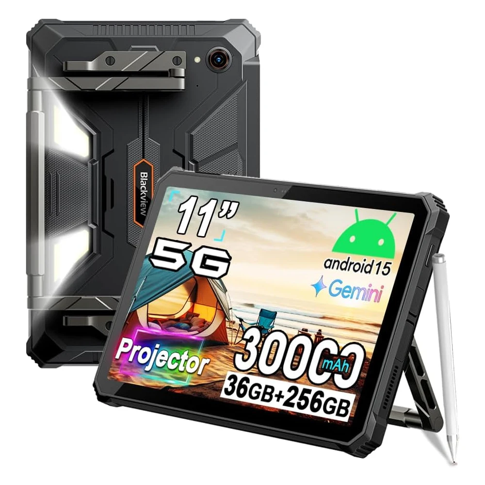 Blackview Active 12 PRO 5G Projector Tablet, Android 15 Rugged Tablet,30000mAh Battery,11'' Display 36GB 256GB  Outdoor Tablets