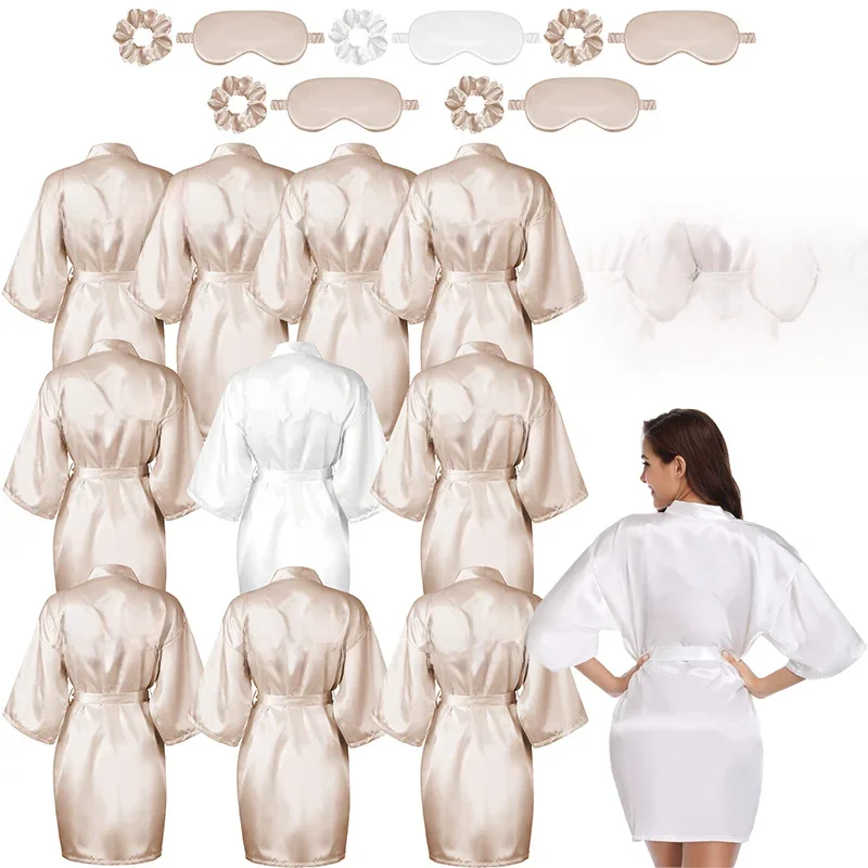 5-18 Stuks Bruiloft Team Bruid Bruidsmeisje Gewaad Kamerjas Satijnen Kimono Badjas Voor Vrouwen Bruids Douche Vrijgezellenfeest - afbeelding 2