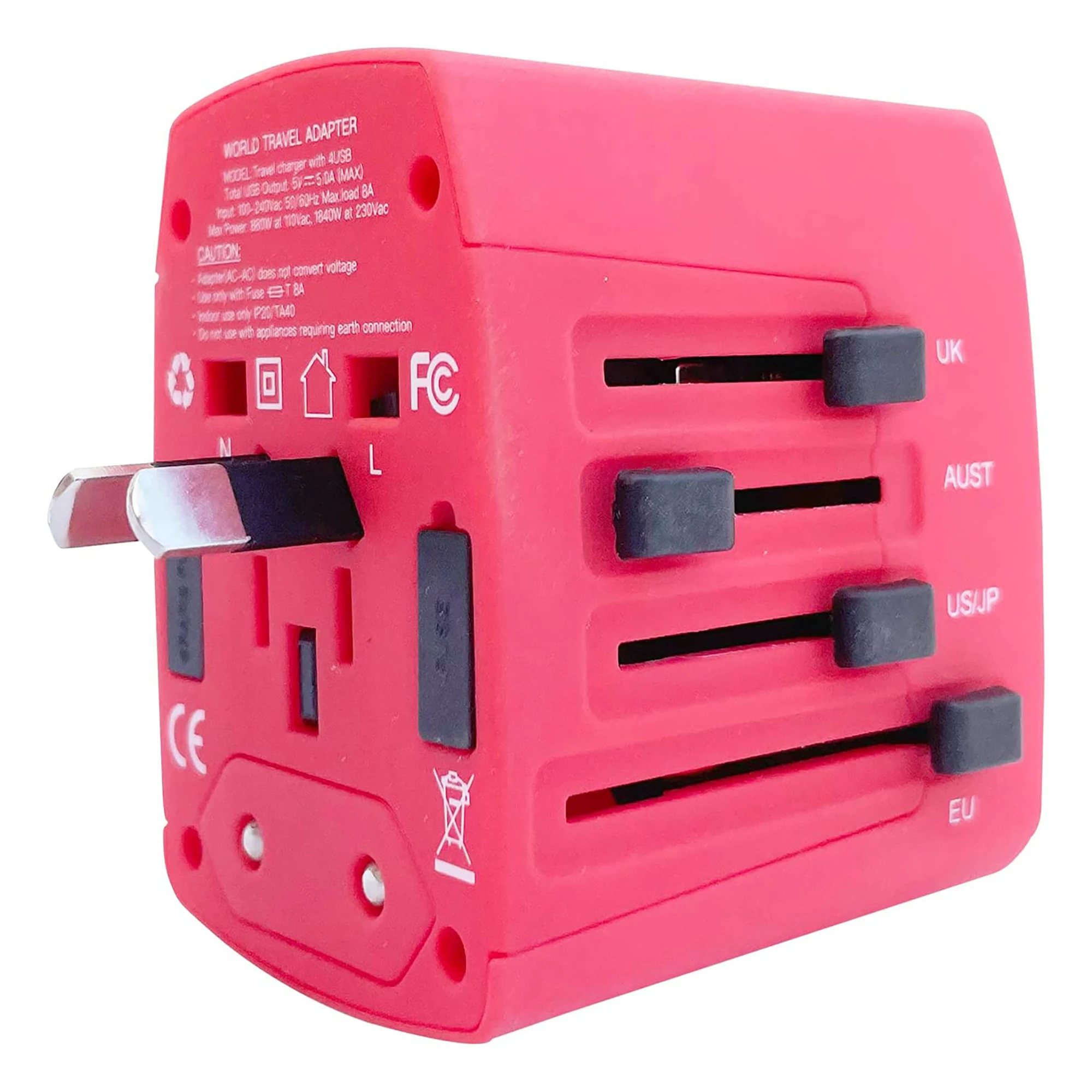 

5Core Universal Travel Adapter International Power Plug Adaptor Worldwide Outlet 4 USB Ports Red UTA R