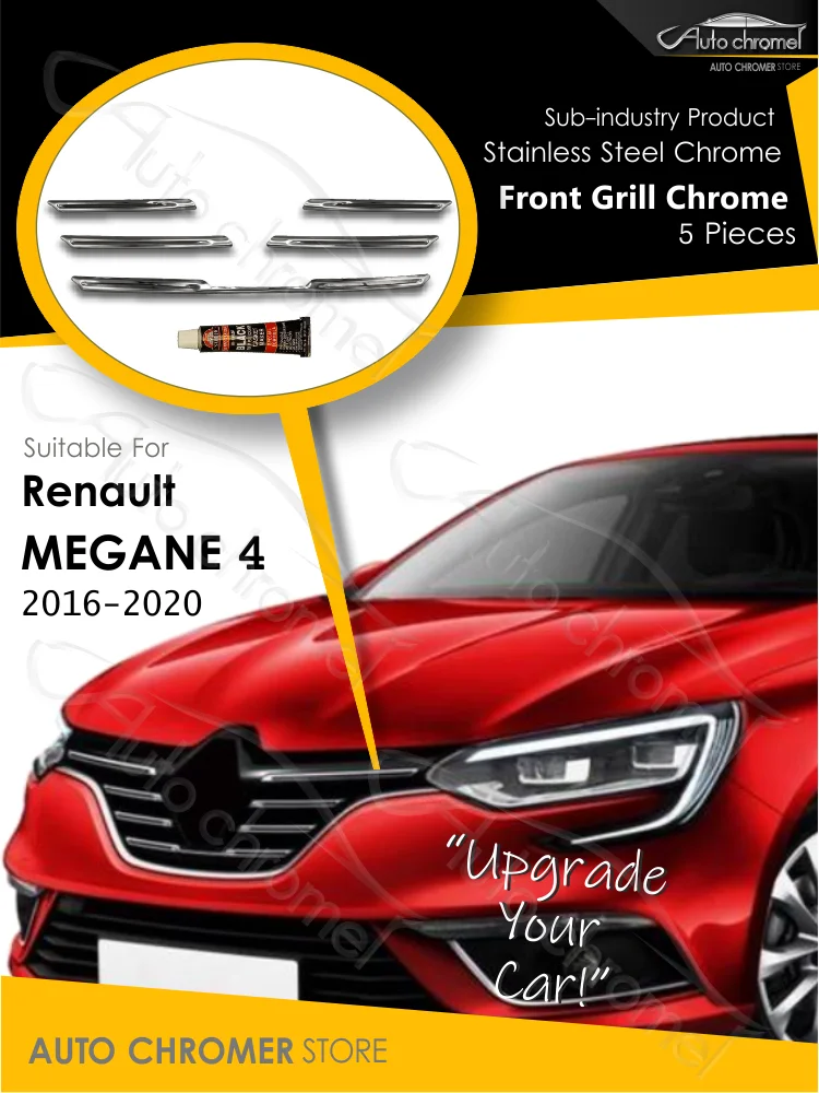 For Megane 4 IV Front Grill Chrome Parts Renault 2016 2020 Car Accessories Sport Tuning High Quality 5 Pieces