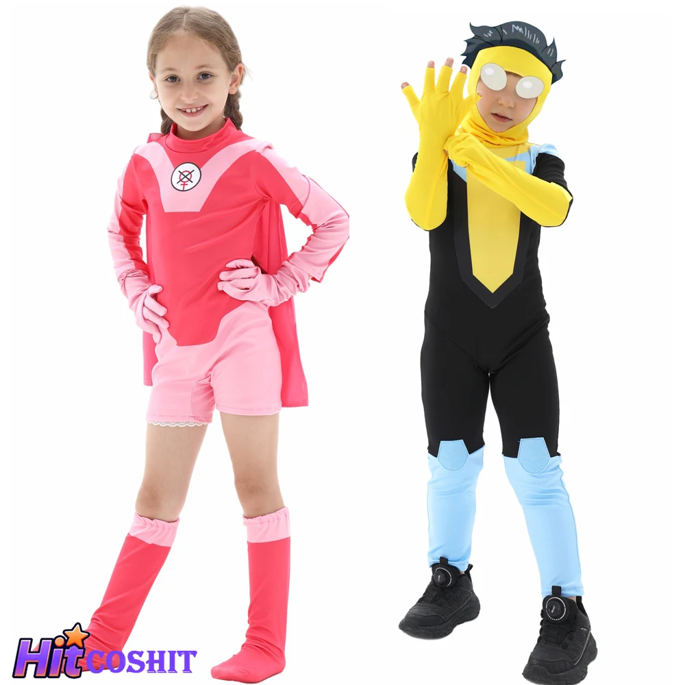 Anime Invincible Costume Omni-man Mark Grayson Cosplay Superhero Atom Eve Pink Jumpsuit Halloween Costume Height 100-160 Clothes