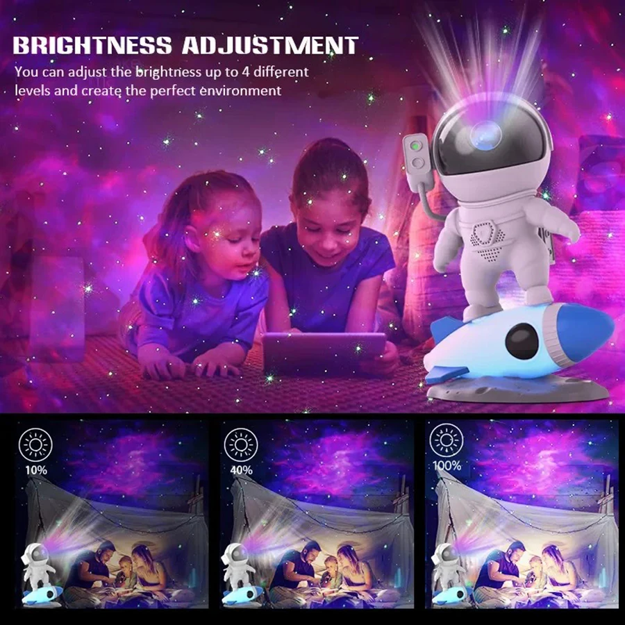 Astronaut Rocket Projector Bluetooth Music Lamp Light Galaxy Lights Timer Lighting Projection Night Light for Children Bedroom