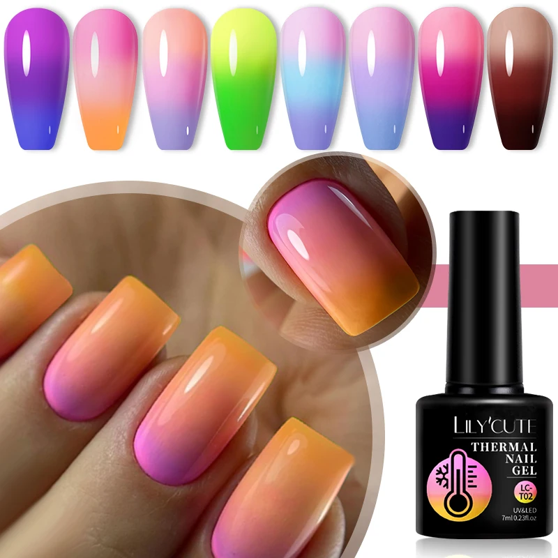 LILYCUTE 7ml Pink Purple Thermal Gel Nail Polish 3 Layers Temperature Color Changing For Manicure Soak Off Nail Art Gel Varnish