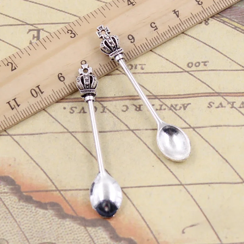 10 sztuk Charms kuchnia korona łyżka 59x11mm tybetański brąz srebrny kolor zawieszki antyczne tworzenia biżuterii DIY Handmade Craft — zdjęcie 2