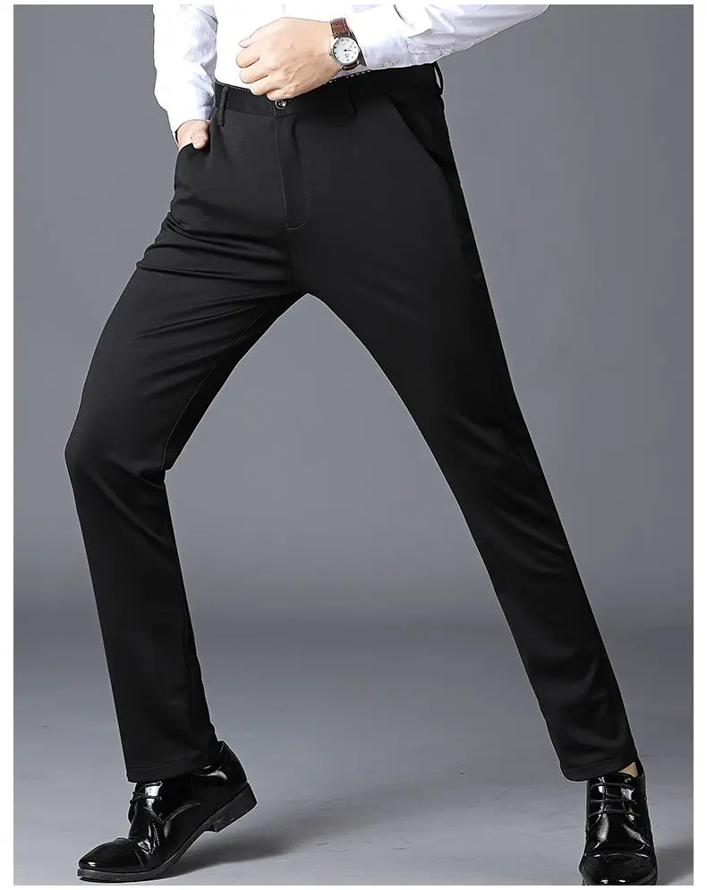 Fall Winter Men high elastic casual pants non-ironing suit  fleece British style business