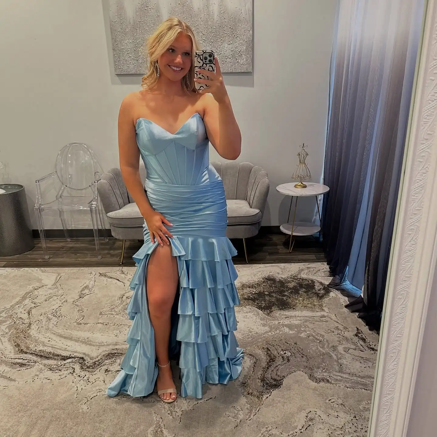 شارون سعيد أنيقة أكوا المتدرج الكشكشة فستان الحفلة الراقصة مع شق طويل مساء رداء حفلات التخرج SH166 مخصص